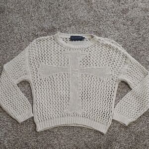 Racer Worldwide Crochet Sweater Beige Knit Cross Women's Size S